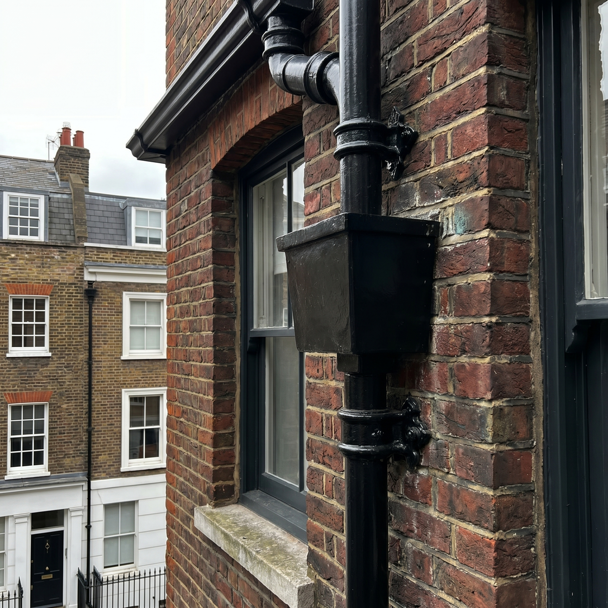 Alumasc Apex Cast Iron Rectangular Small (250 x 180 x 180mm) Rainwater Hopper Head with 100 x 75mm (4"x3") Square Outlet - Black