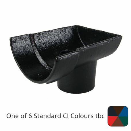 Alumasc Apex 115mm (4.5") Half Round Cast Iron 65mm (2.5") Drop End Gutter Outlet - External - One of 6 CI Standard RAL Colours TBC