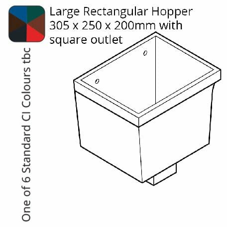 Alumasc Apex Cast Iron Rectangular Large (305 x 250 x 200mm) Rainwater Hopper Head with 100 x 75mm (4"x3") Square Outlet - One of 6 CI Standard RAL Colours TBC