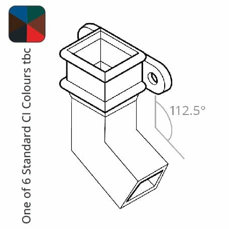 Alumasc Apex Cast Iron 100 x 75mm (4"x3") Square Downpipe Bend to Right 112.5 Degree with Ears - One of 6 CI Standard RAL Colours TBC