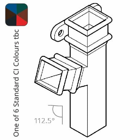 Alumasc Apex Cast Iron 100 x 75mm (4"x3") Square Downpipe Branch - Left Hand with Ears 112.5 Degree - One of 6 CI Standard RAL Colours TBC