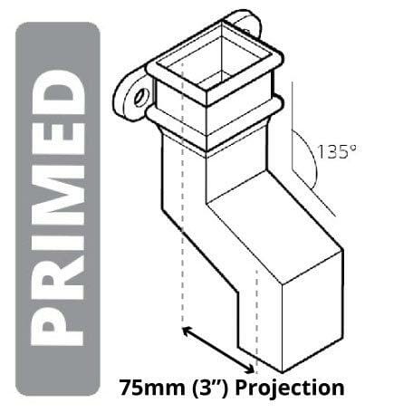 Alumasc Apex Cast Iron 100 x 75mm (4"x3") Square Downpipe 135 Degree Plinth Offsets with Ears (76mm Offset) - Primed