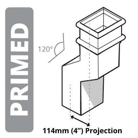 Alumasc Apex Cast Iron 100 x 75mm (4"x3") Square Downpipe 135 Degree Plinth Offsets with Ears (114mm Offset) - Primed
