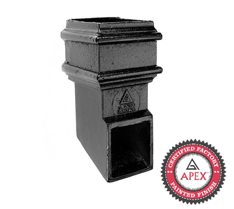 Alumasc Apex Cast Iron 100 x 75mm (4"x3") Square Downpipe Shoe - Front without Ears - Black