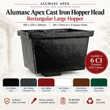 Alumasc Apex Cast Iron Rectangular Large (305 x 250 x 200mm) Rainwater Hopper Head with 100 x 75mm (4"x3") Square Outlet - One of 6 CI Standard RAL Colours TBC