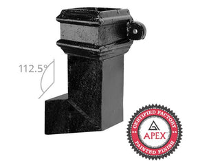 Alumasc Apex Cast Iron 100 x 75mm (4"x3") Square Downpipe Bend to Left 112.5 Degree with Ears - Black