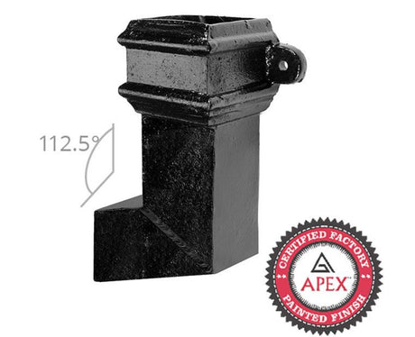 Alumasc Apex Cast Iron 100 x 75mm (4"x3") Square Downpipe Bend to Left 112.5 Degree with Ears - Black
