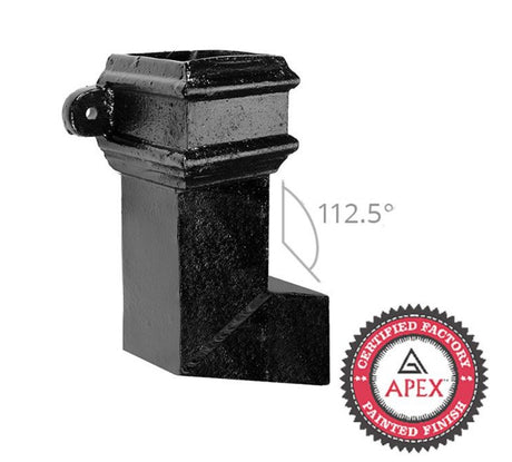 Alumasc Apex Cast Iron 100 x 75mm (4"x3") Square Downpipe Bend to  Right 112.5 Degree with Ears - Black