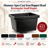 Alumasc Apex Cast Iron Rectangular Small (250 x 180 x 180mm) Rainwater Hopper Head with 100 x 75mm (4"x3") Square Outlet - One of 6 CI Standard RAL Colours TBC