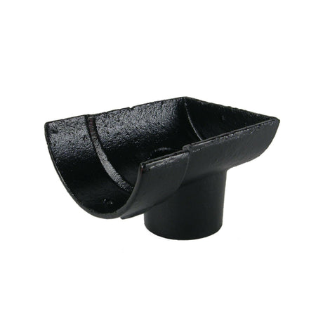 Alumasc Apex 115mm (4.5") Half Round Cast Iron 75mm (3") Drop End Gutter Outlet - External - Black