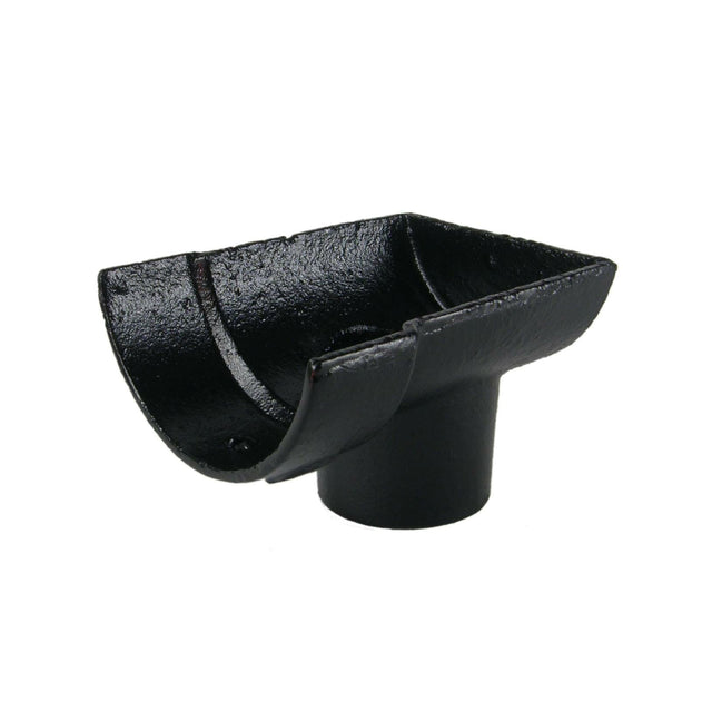 Alumasc Apex 115mm (4.5") Half Round Cast Iron 65mm (2.5") Drop End Gutter Outlet - External - Black