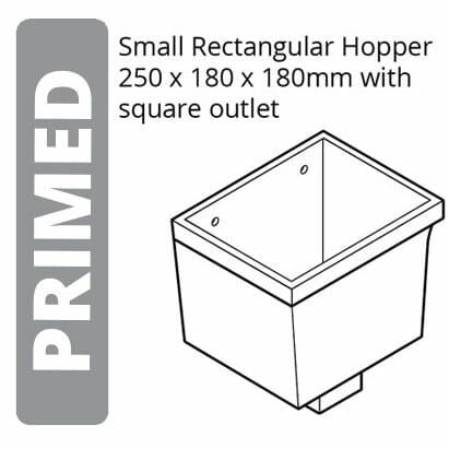 Alumasc Apex Cast Iron Rectangular Small (250 x 180 x 180mm) Rainwater Hopper Head with 100 x 75mm (4"x3") Square Outlet - Primed