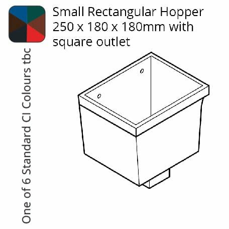 Alumasc Apex Cast Iron Rectangular Small (250 x 180 x 180mm) Rainwater Hopper Head with 100 x 75mm (4"x3") Square Outlet - One of 6 CI Standard RAL Colours TBC