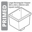 Alumasc Apex Cast Iron Rectangular Large (305 x 250 x 200mm) Rainwater Hopper Head with 100 x 75mm (4"x3") Square Outlet - Primed