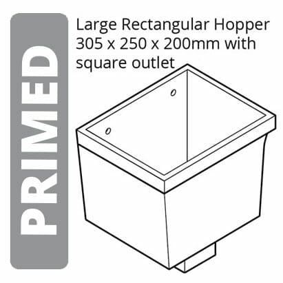 Alumasc Apex Cast Iron Rectangular Large (305 x 250 x 200mm) Rainwater Hopper Head with 100 x 75mm (4"x3") Square Outlet - Primed