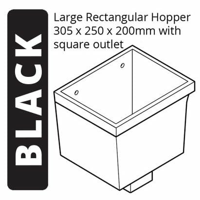 Alumasc Apex Cast Iron Rectangular Large (305 x 250 x 200mm) Rainwater Hopper Head with 100 x 75mm (4"x3") Square Outlet - Black