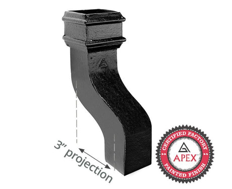Alumasc Apex Cast Iron 100 x 75mm (4"x3") Square Downpipe 120 Degree Swan Neck (76mm Offset) - Black