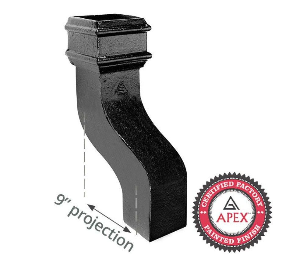 Alumasc Apex Cast Iron 100 x 75mm (4"x3") Square Downpipe 120 Degree Swan Neck (228mm Offset) - Black