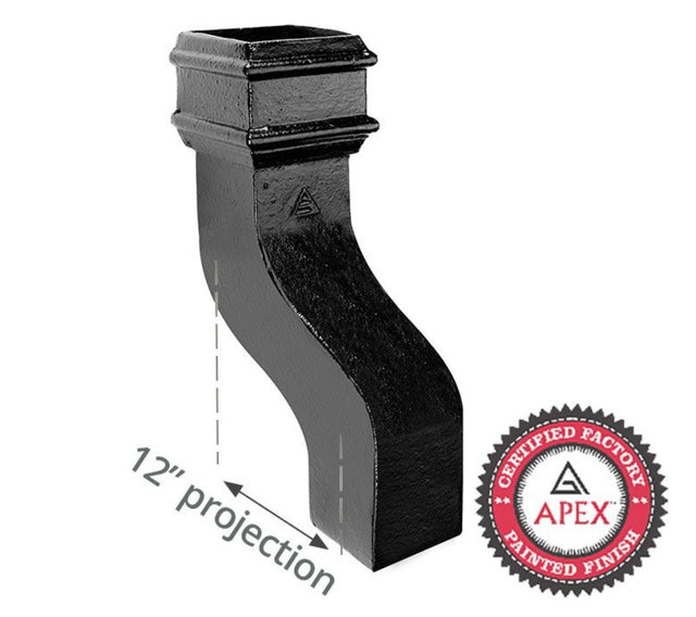 Alumasc Apex Cast Iron 100 x 75mm (4"x3") Square Downpipe 120 Degree Swan Neck (304mm Offset) - Black