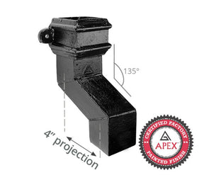 Alumasc Apex Cast Iron 100 x 75mm (4"x3") Square Downpipe 135 Degree Plinth Offset with Ears (114mm Offset) - Black