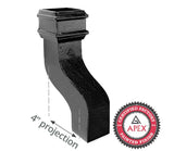 Alumasc Apex Cast Iron 100 x 75mm (4"x3") Square Downpipe 120 Degree Swan Neck (114mm Offset) - Black