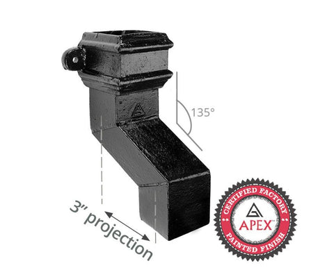 Alumasc Apex Cast Iron 100 x 75mm (4"x3") Square Downpipe 135 Degree Plinth Offset with Ears (76mm Offset) - Black