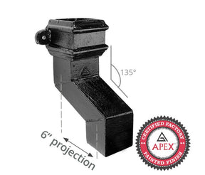 Alumasc Apex Cast Iron 100 x 75mm (4"x3") Square Downpipe 135 Degree Plinth Offset with Ears (152mm Offset) - Black