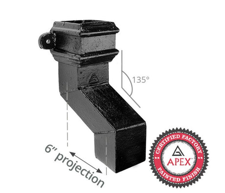 Alumasc Apex Cast Iron 100 x 75mm (4"x3") Square Downpipe 135 Degree Plinth Offset with Ears (152mm Offset) - Black