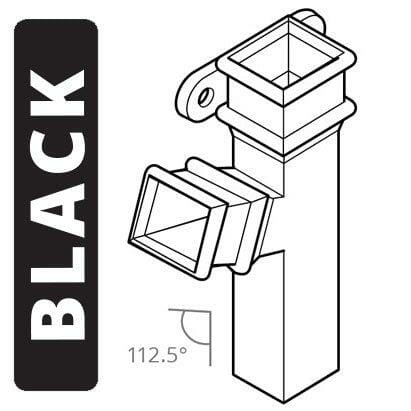Alumasc Apex Cast Iron 100 x 75mm (4"x3") Square Downpipe Branch - Left Hand with Ears 112.5 Degree - Black