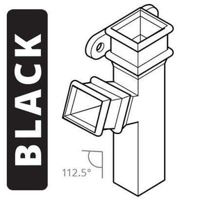 Alumasc Apex Cast Iron 100 x 75mm (4"x3") Square Downpipe Branch - Left Hand with Ears 112.5 Degree - Black