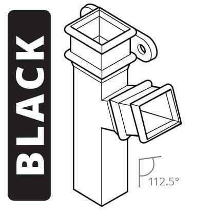 Alumasc Apex Cast Iron 100 x 75mm (4"x3") Square Downpipe Branch - Right Hand with Ears 112.5 Degree - Black