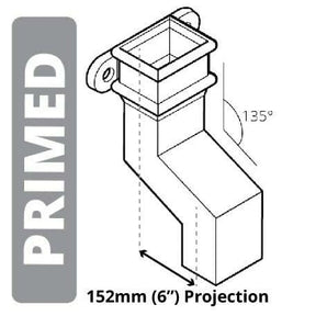 Alumasc Apex Cast Iron 100 x 75mm (4"x3") Square Downpipe 135 Degree Plinth Offsets with Ears  (152mm Offset) - Primed