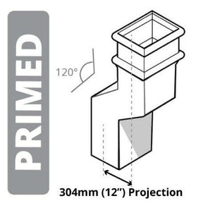 Alumasc Apex Cast Iron 100 x 75mm (4"x3") Square Downpipe 120 Degree Swan Necks (228mm Offset) - Primed