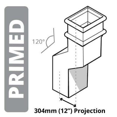 Alumasc Apex Cast Iron 100 x 75mm (4"x3") Square Downpipe 120 Degree Swan Necks (228mm Offset) - Primed