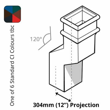 Alumasc Apex Cast Iron 100 x 75mm (4"x3") Square Downpipe 120 Degree Swan Neck (304mm Offset) - One of 6 CI Standard RAL Colours TBC