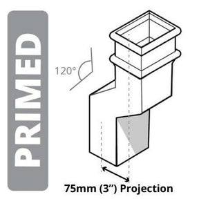 Alumasc Apex Cast Iron 100 x 75mm (4"x3") Square Downpipe 120 Degree Swan Necks (76mm Offset) - Primed