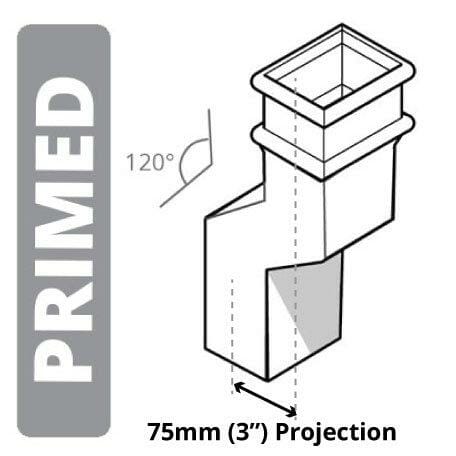Alumasc Apex Cast Iron 100 x 75mm (4"x3") Square Downpipe 120 Degree Swan Necks (76mm Offset) - Primed