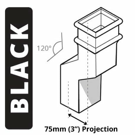 Alumasc Apex Cast Iron 100 x 75mm (4"x3") Square Downpipe 120 Degree Swan Neck (76mm Offset) - Black