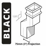 Alumasc Apex Cast Iron 100 x 75mm (4"x3") Square Downpipe 120 Degree Swan Neck (76mm Offset) - Black