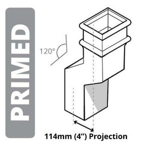 Alumasc Apex Cast Iron 100 x 75mm (4"x3") Square Downpipe 120 Degree Swan Necks (114mm Offset) - Primed