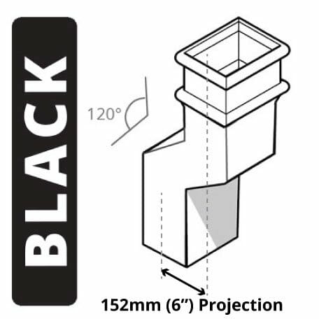 Alumasc Apex Cast Iron 100 x 75mm (4"x3") Square Downpipe 120 Degree Swan Neck (152mm Offset) - Black