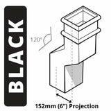 Alumasc Apex Cast Iron 100 x 75mm (4"x3") Square Downpipe 120 Degree Swan Neck (152mm Offset) - Black