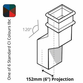 Alumasc Apex Cast Iron 100 x 75mm (4"x3") Square Downpipe 120 Degree Swan Neck (152mm Offset) - One of 6 CI Standard RAL Colours TBC