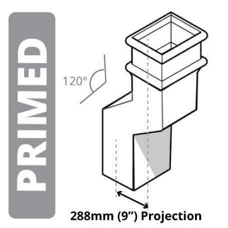 Alumasc Apex Cast Iron 100 x 75mm (4"x3") Square Downpipe 120 Degree Swan Necks (228mm Offset) - Primed
