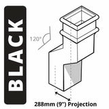 Alumasc Apex Cast Iron 100 x 75mm (4"x3") Square Downpipe 120 Degree Swan Neck (228mm Offset) - Black