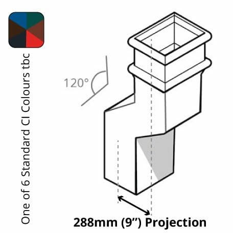 Alumasc Apex Cast Iron 100 x 75mm (4"x3") Square Downpipe 120 Degree Swan Neck (228mm Offset) - One of 6 CI Standard RAL Colours TBC
